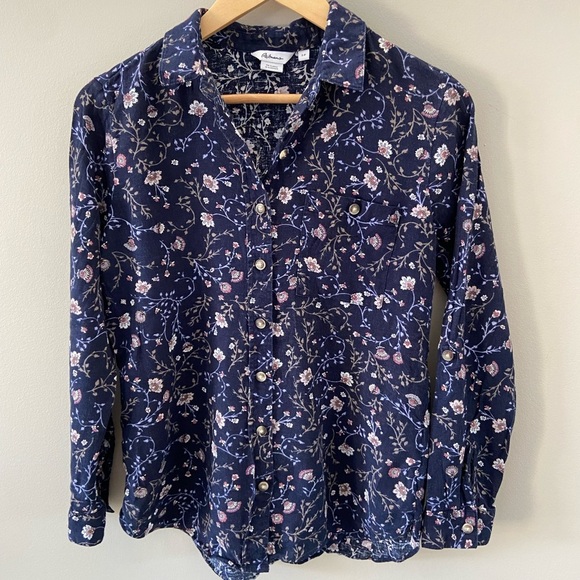 Reitmans Linen Viscose Navy Blue Floral Lightweight Floral Blouse - Picture 1 of 4